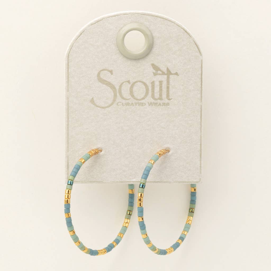 Turquoise Mint Gold Beaded Hoop Earrings
