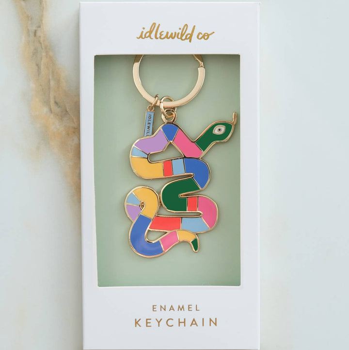 Rainbow Snake Enamel Keychain