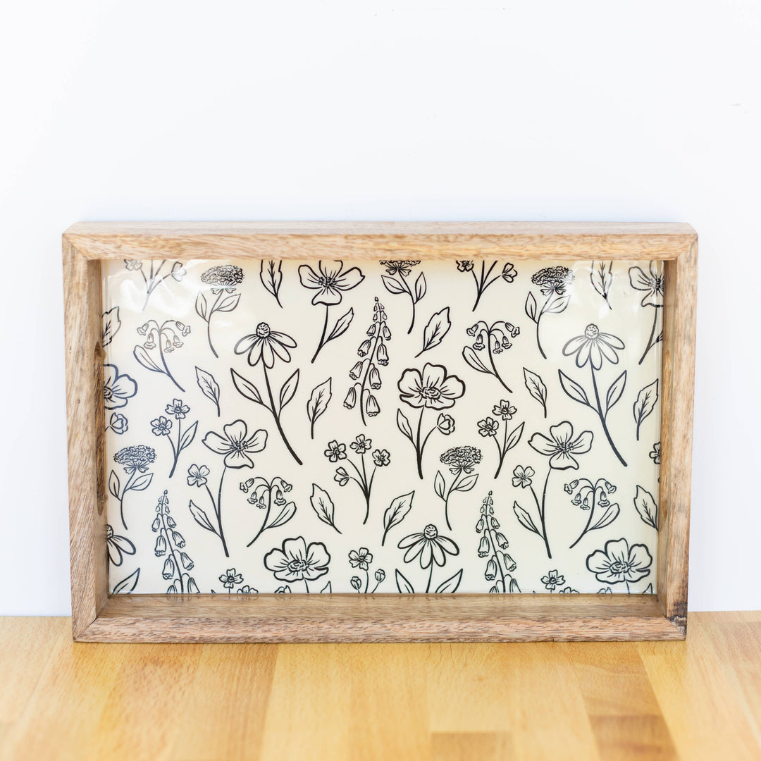 Pressed Floral Mango Wood Tray
