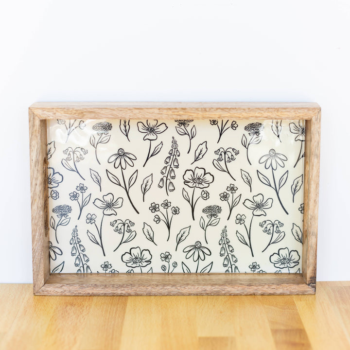 Pressed Floral Mango Wood Tray