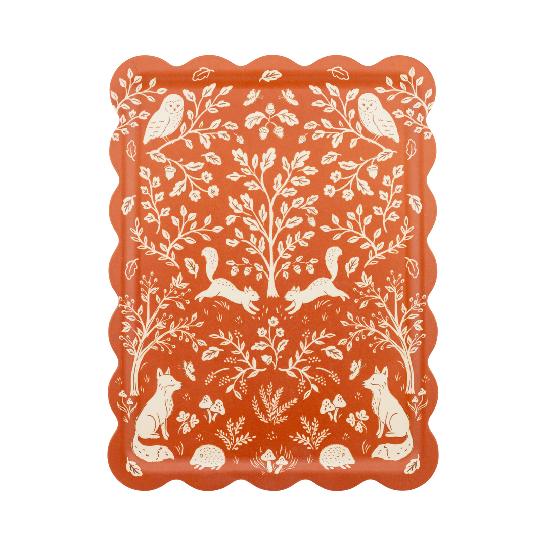 Acorn Grove Scalloped Bamboo Tray