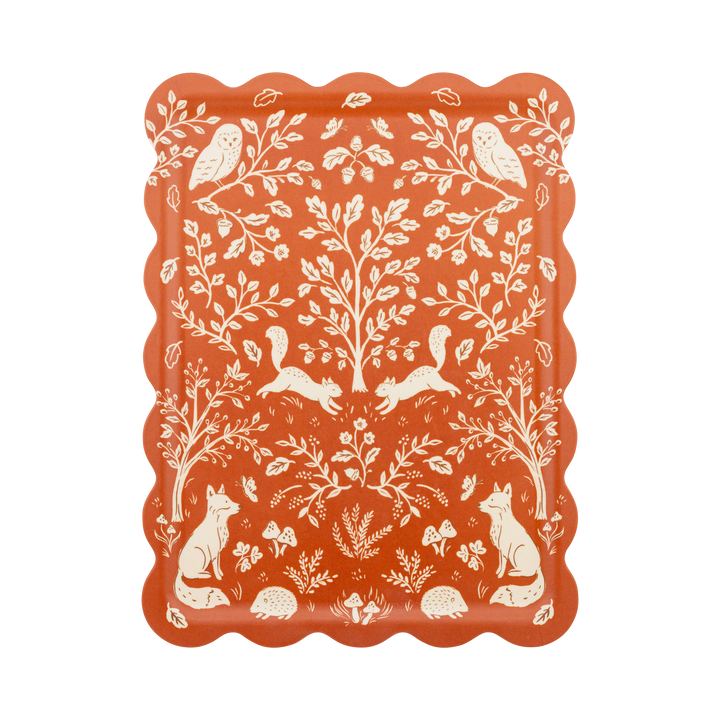 Acorn Grove Scalloped Bamboo Tray