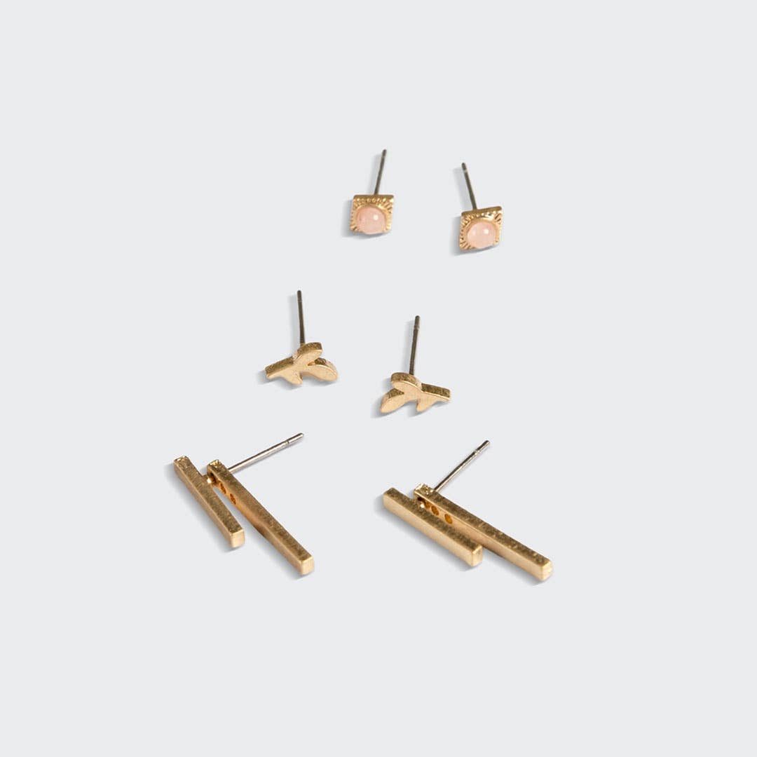 Stud Earrings Trio Set