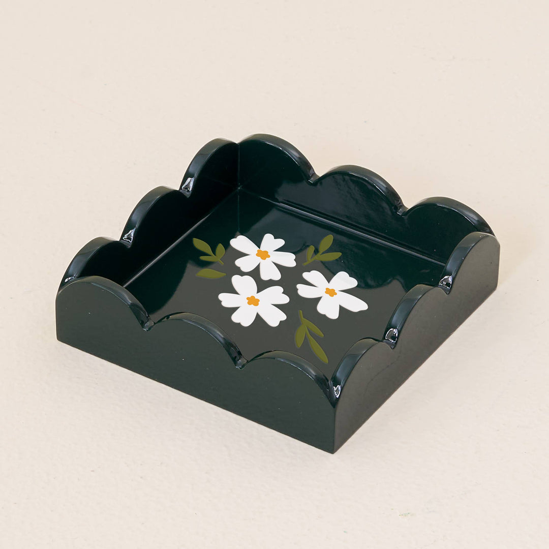 Floral Dark Green Scallop Trinket Tray