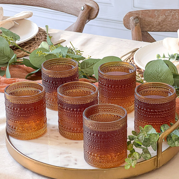 Kate Aspen - 10 oz. Textured Hobnail Beaded Amber Drinking Glasses - 6pcs - Merry Piglets