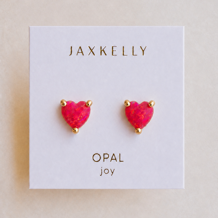 Puffed Pink Opal Heart Earrings