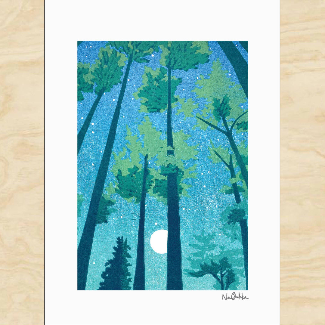Full Moon Forest Greeting Card - Merry Piglets