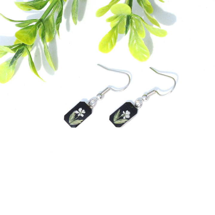 Pressed Flower Tiny Rectangle Earrings