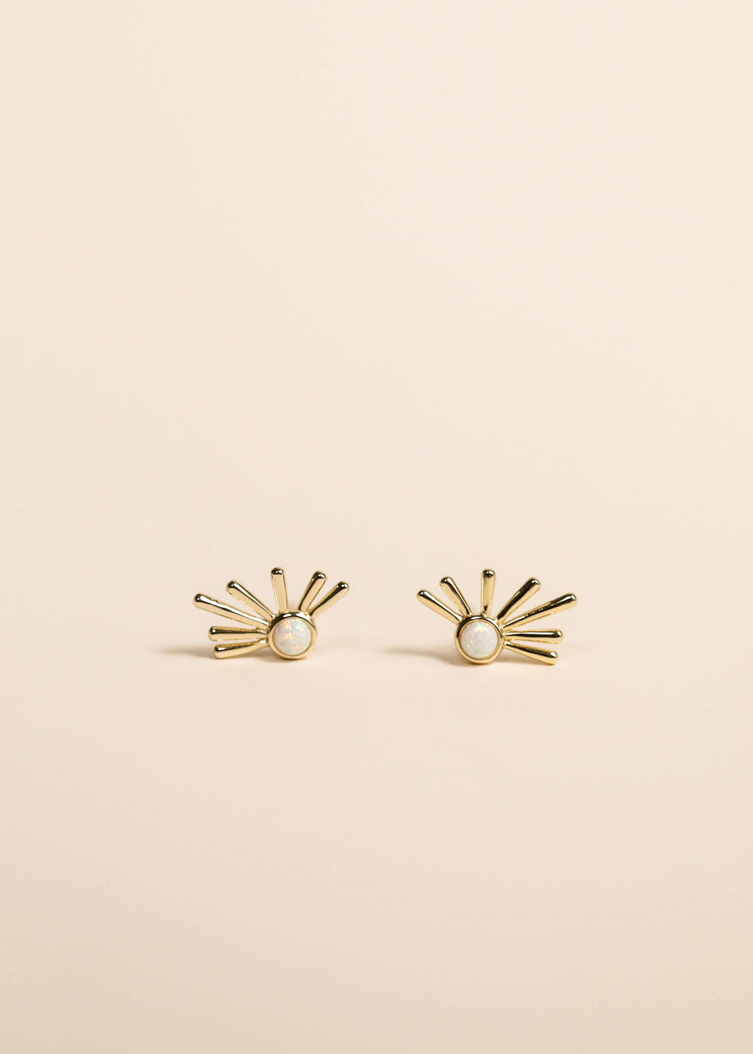 Sun Ray White Opal Gold Earrings