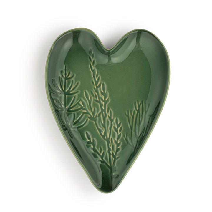 Green Pressed Floral Heart Spoon Rest