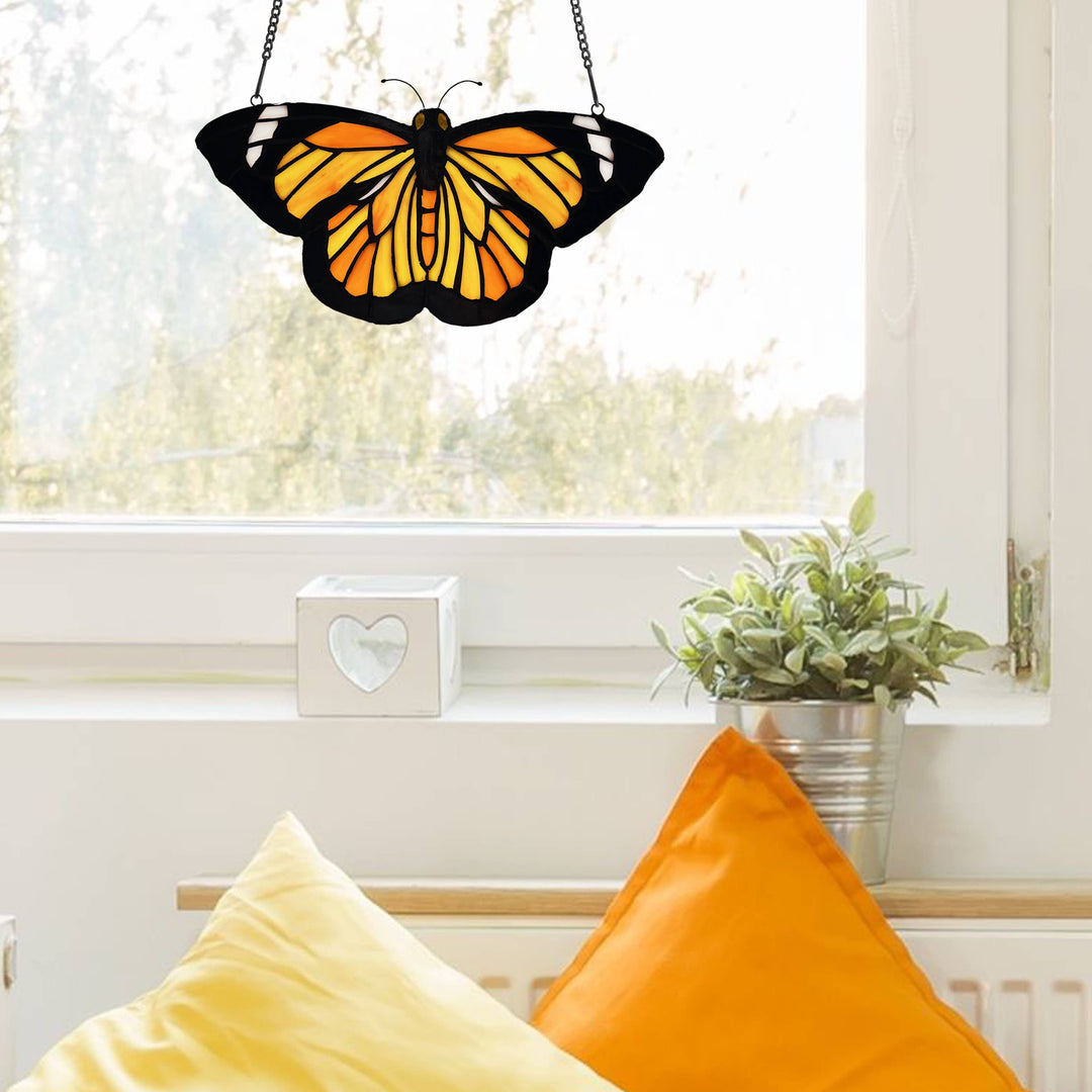 Monarch Butterfly Stained Glass Window Panel