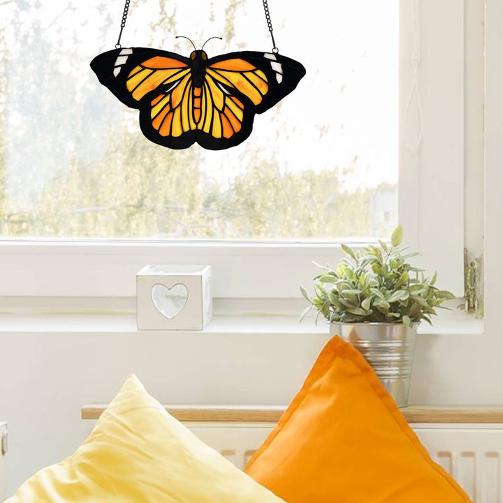 Monarch Butterfly Stained Glass Window Panel