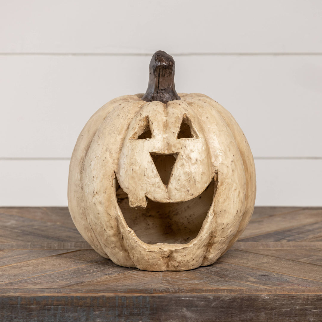 Cream Big Mouth Carved Pumpkin 11"