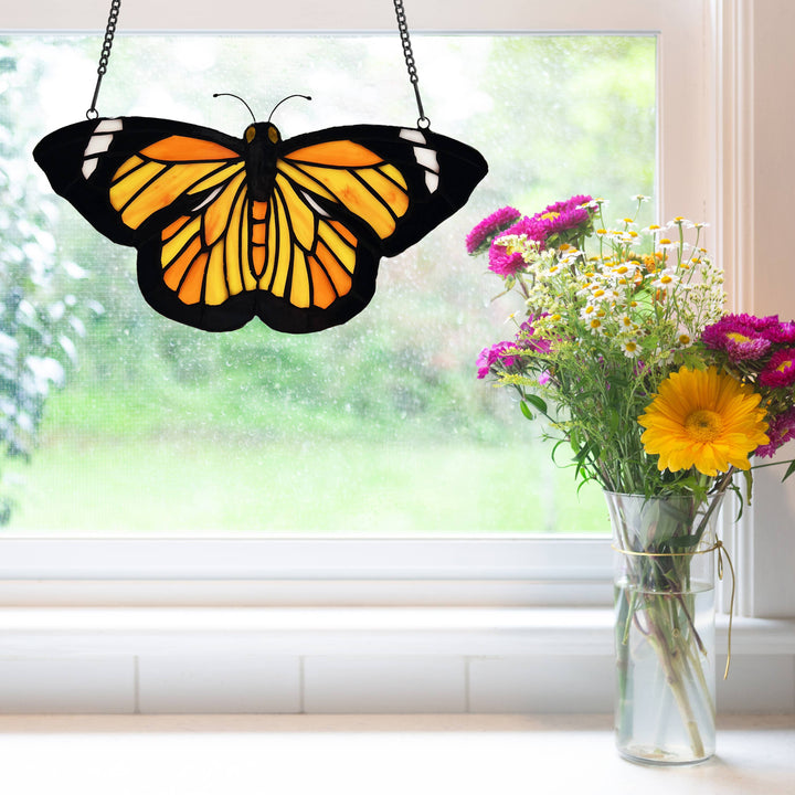Monarch Butterfly Stained Glass Window Panel