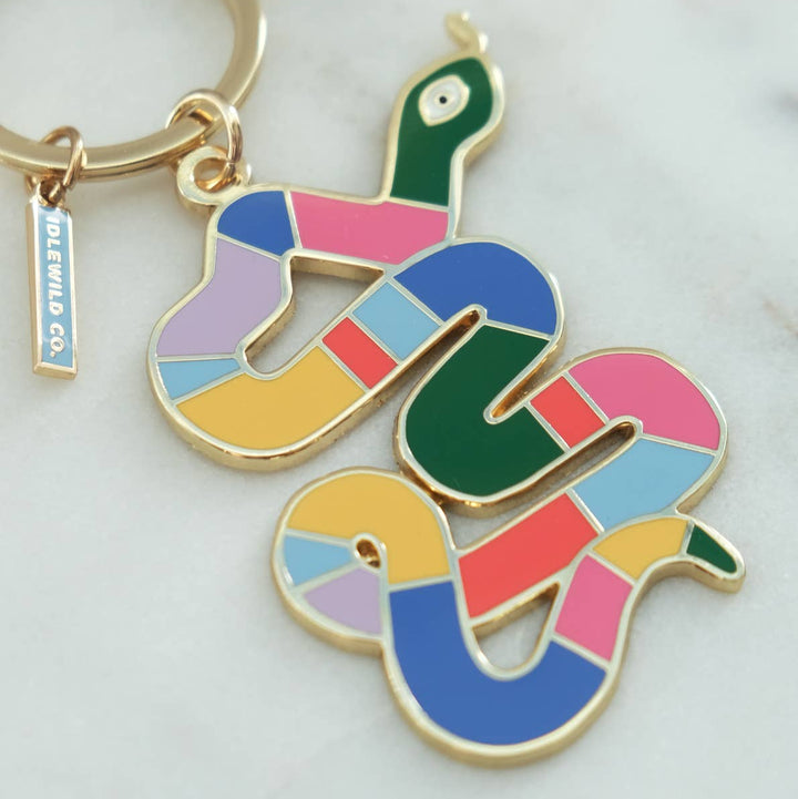 Rainbow Snake Enamel Keychain