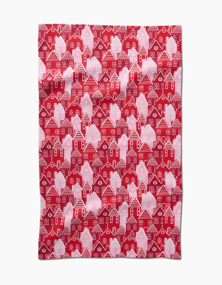 Christmas Houses Geometry Tea Towel