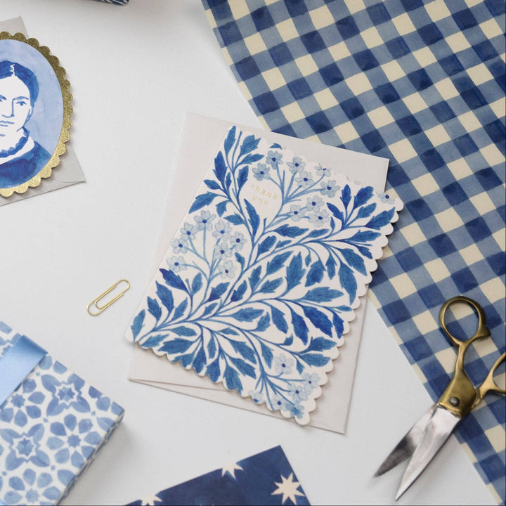 Blue Flora Thank You Greeting Card