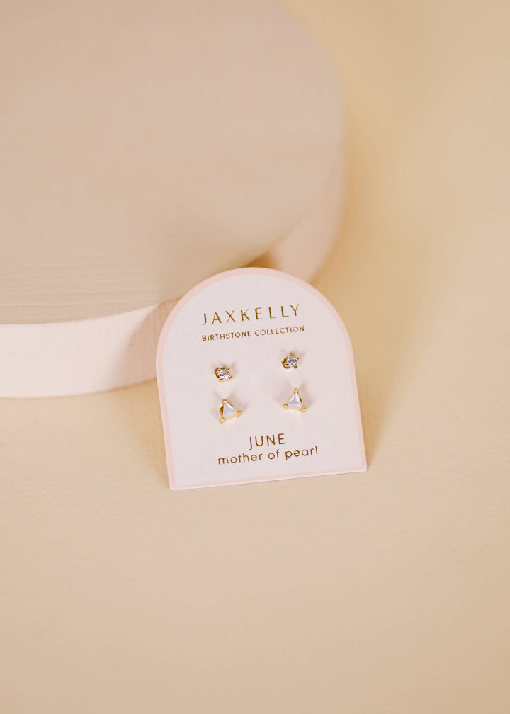 Birthstone Stud Gold Earrings Set
