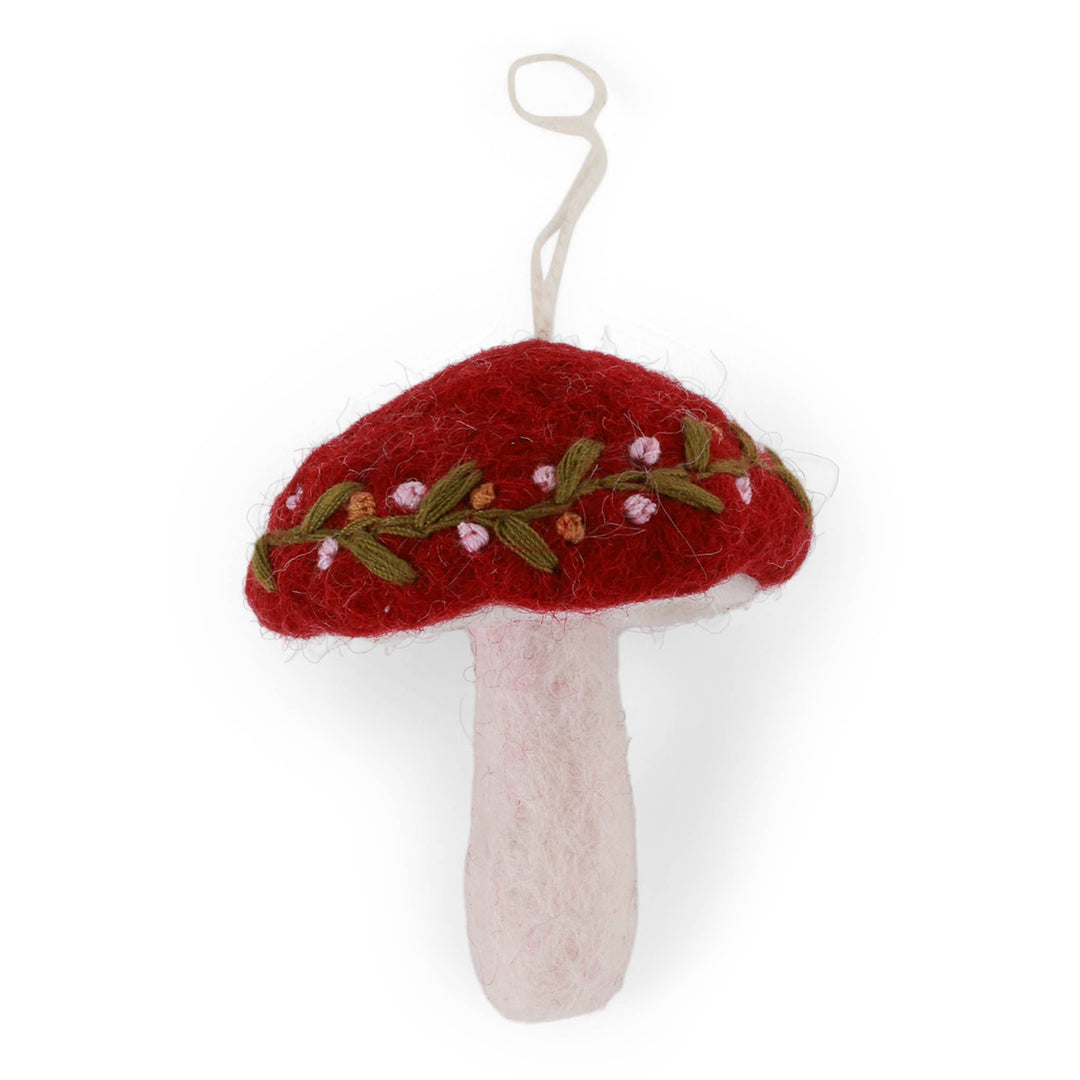 Embroidered Wool Mushroom Ornament