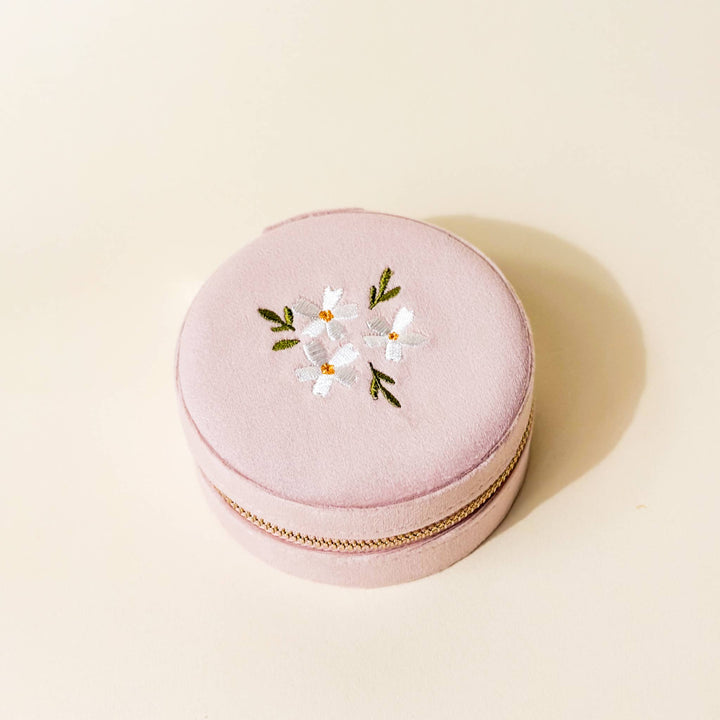 Floral Blush Round Velvet Jewelry Case