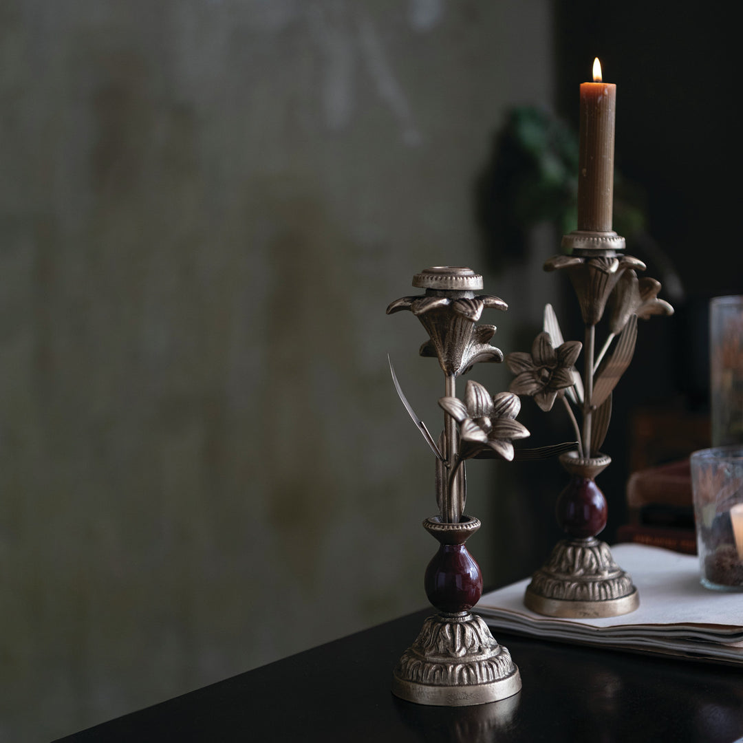 Cast Iron Taper Holder with Flowers