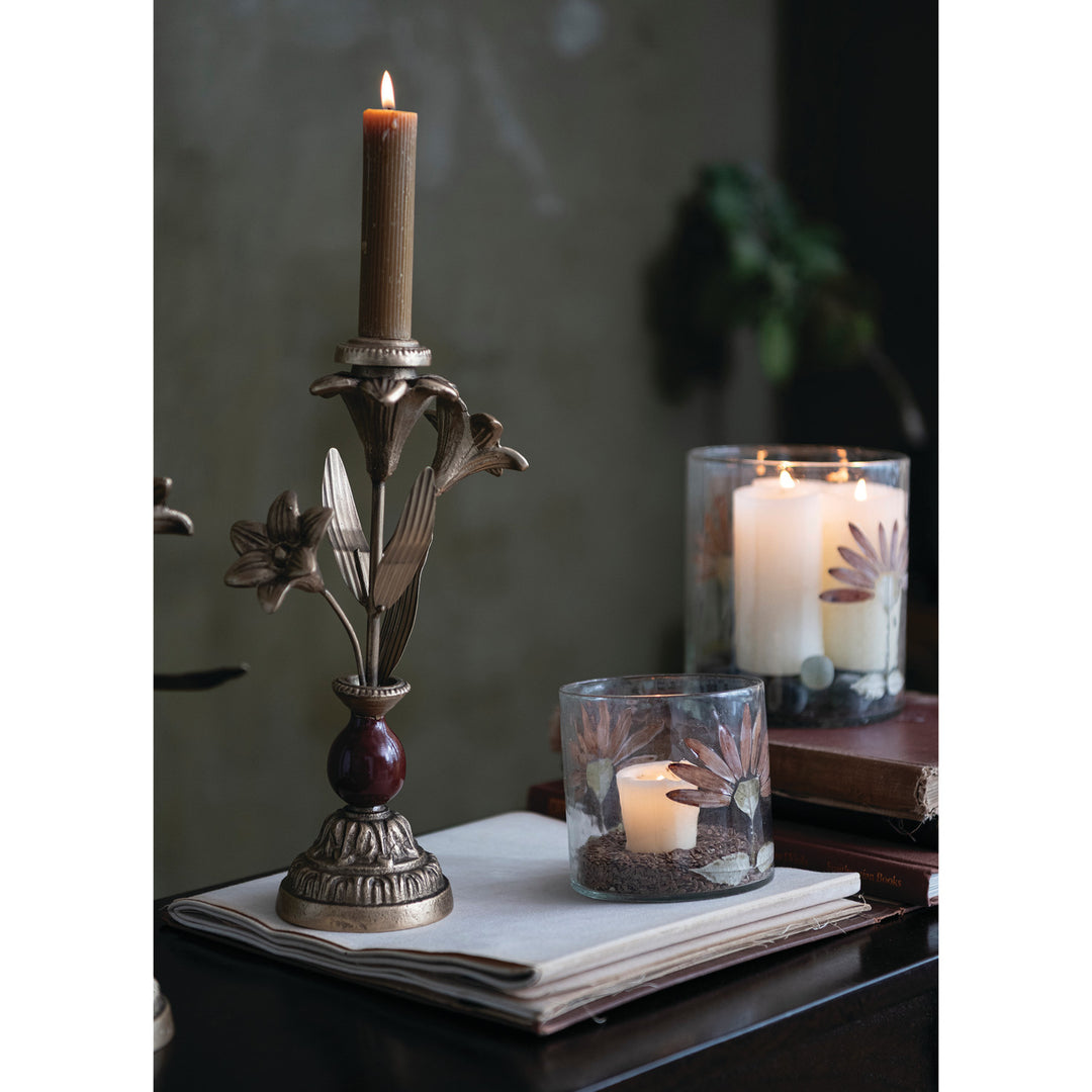 Cast Iron Taper Holder with Flowers