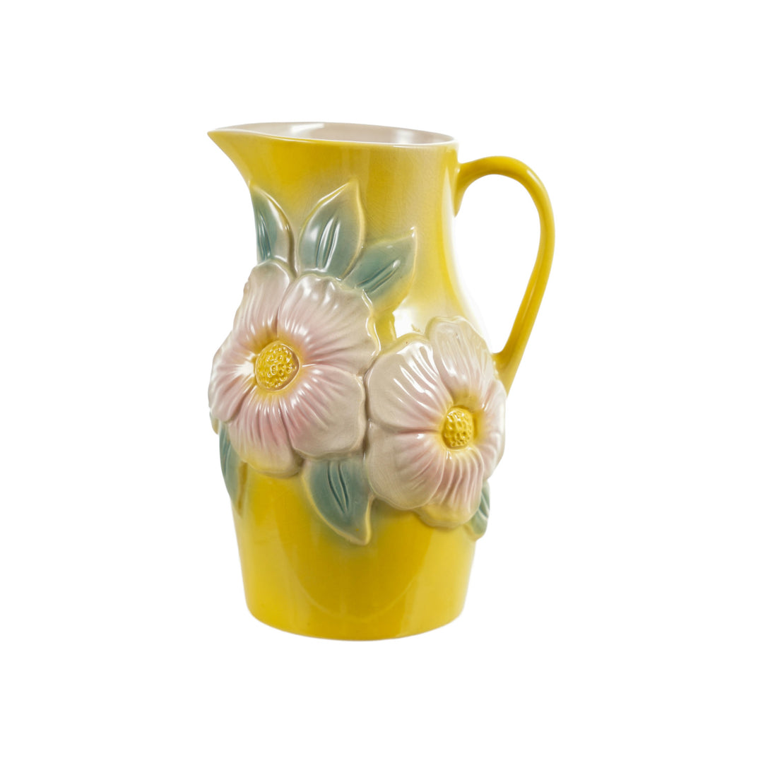 Yellow Stoneware Floral Pitcher