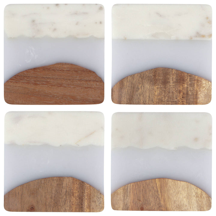 Marble and Wood Coasters Set of 4 - Merry Piglets