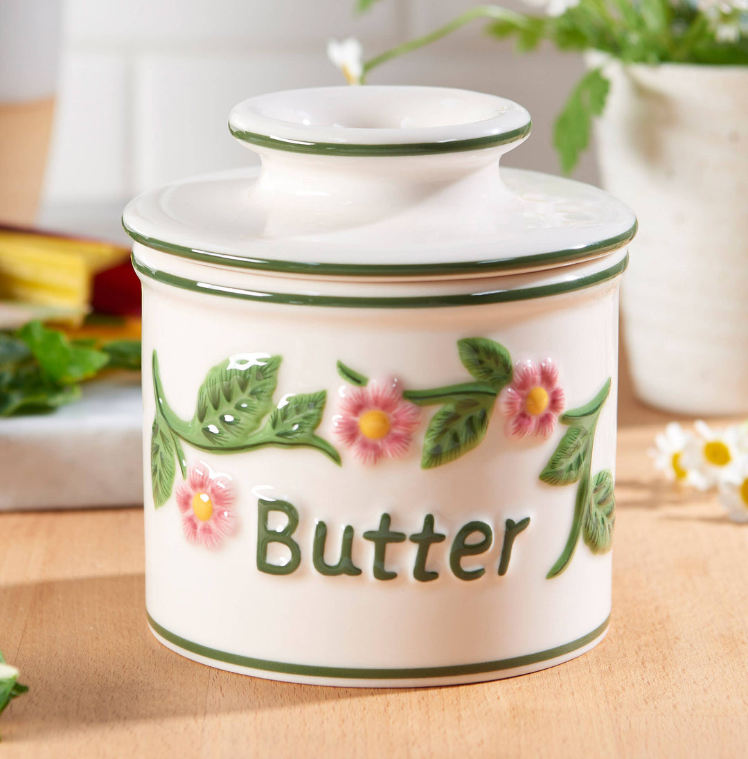 Raised Floral Butter Bell Crock