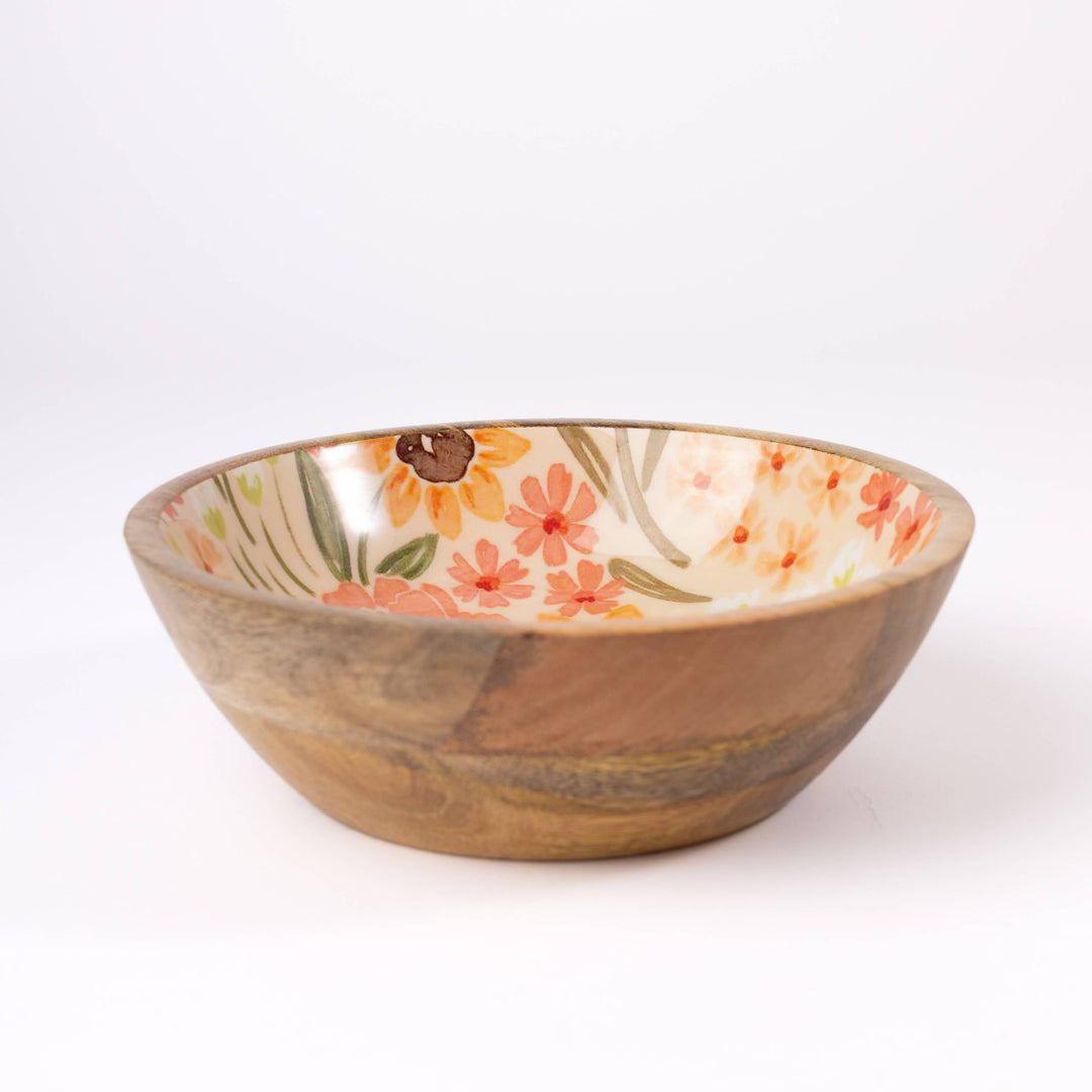 Sunny Poppies Mango Wood Bowl