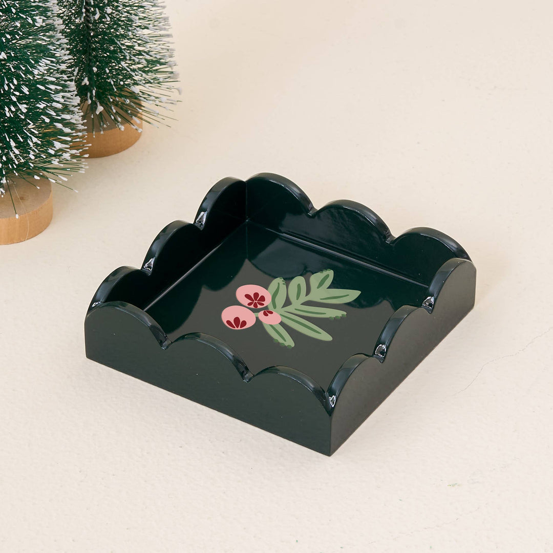 Jolly Sprig Green Scallop Trinket Tray