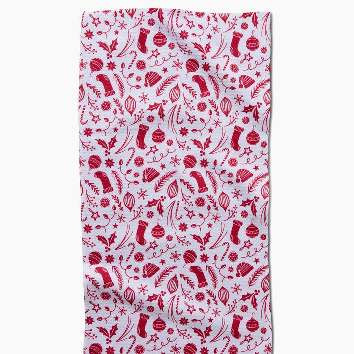 Classic Christmas Icons Red Geometry Bar Towel