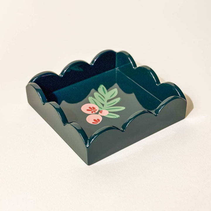 Jolly Sprig Green Scallop Trinket Tray