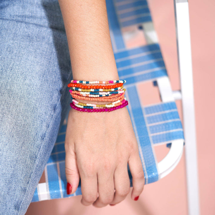 Beaded 10 Strand Stretch Bracelets - Rainbow