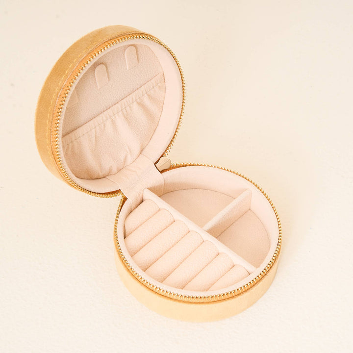 Round Velvet Golden Jewelry Case