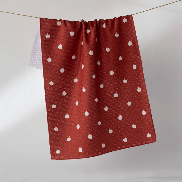 Clay Red Dotty Apple Geometry Tea Towel