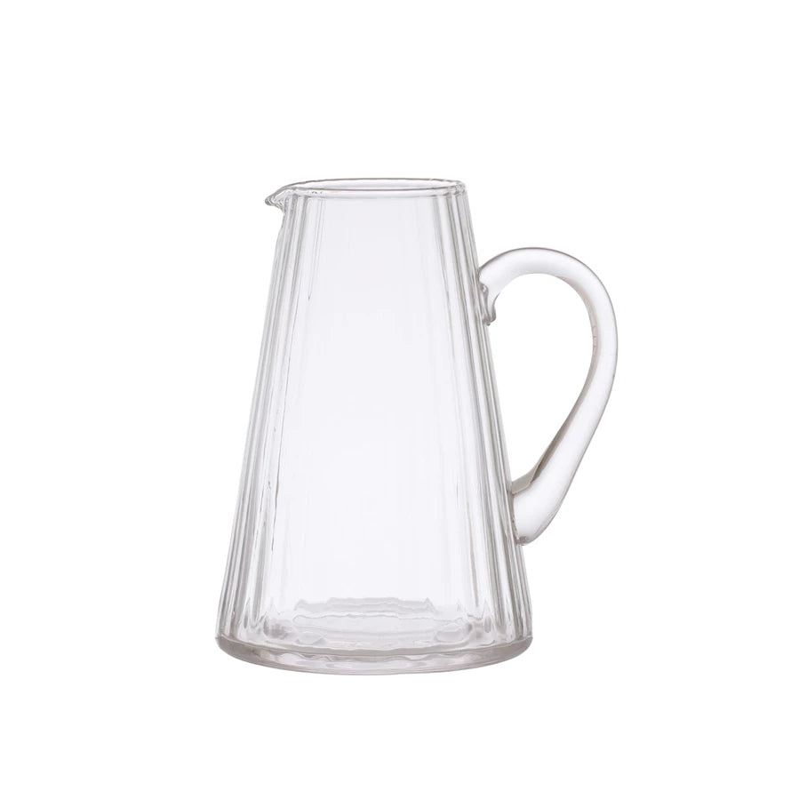 Ribbed Glass Pitcher - Merry Piglets