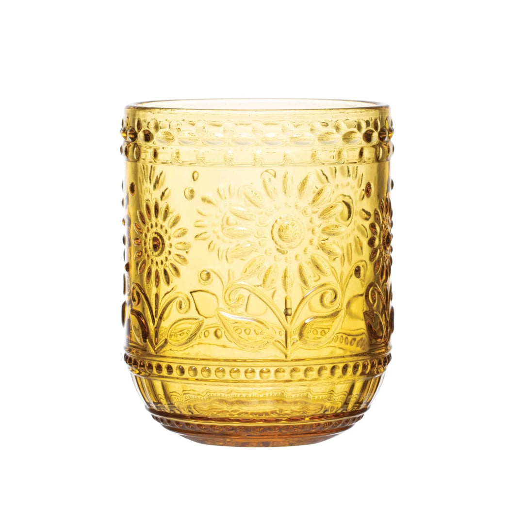 Amber Embossed Flower Drinking Glass - Merry PigletsCreative Co - Op