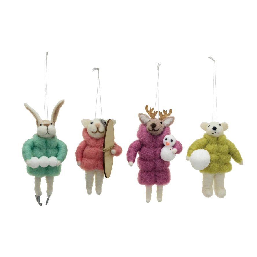 Animal in Wool Coat Ornament - Merry PigletsCreative Co - Op