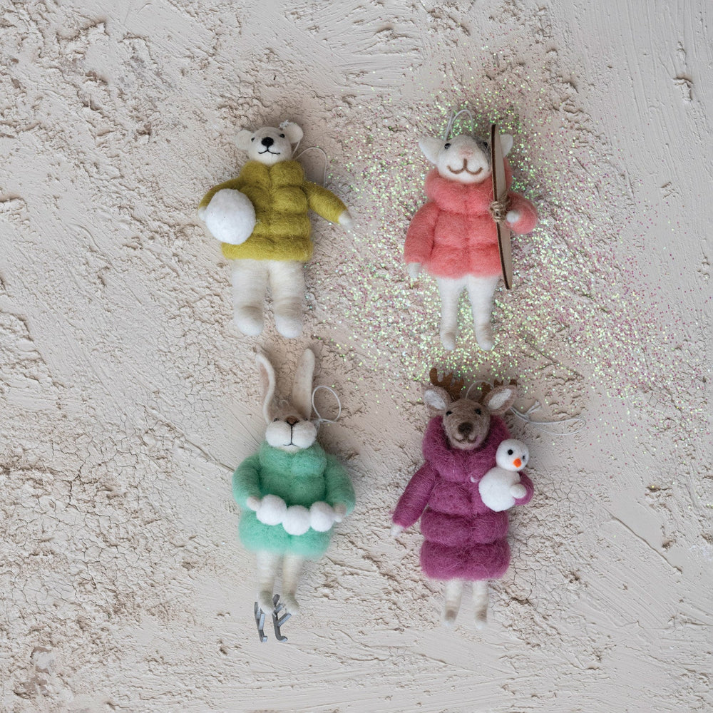 Animal in Wool Coat Ornament - Merry PigletsCreative Co - Op