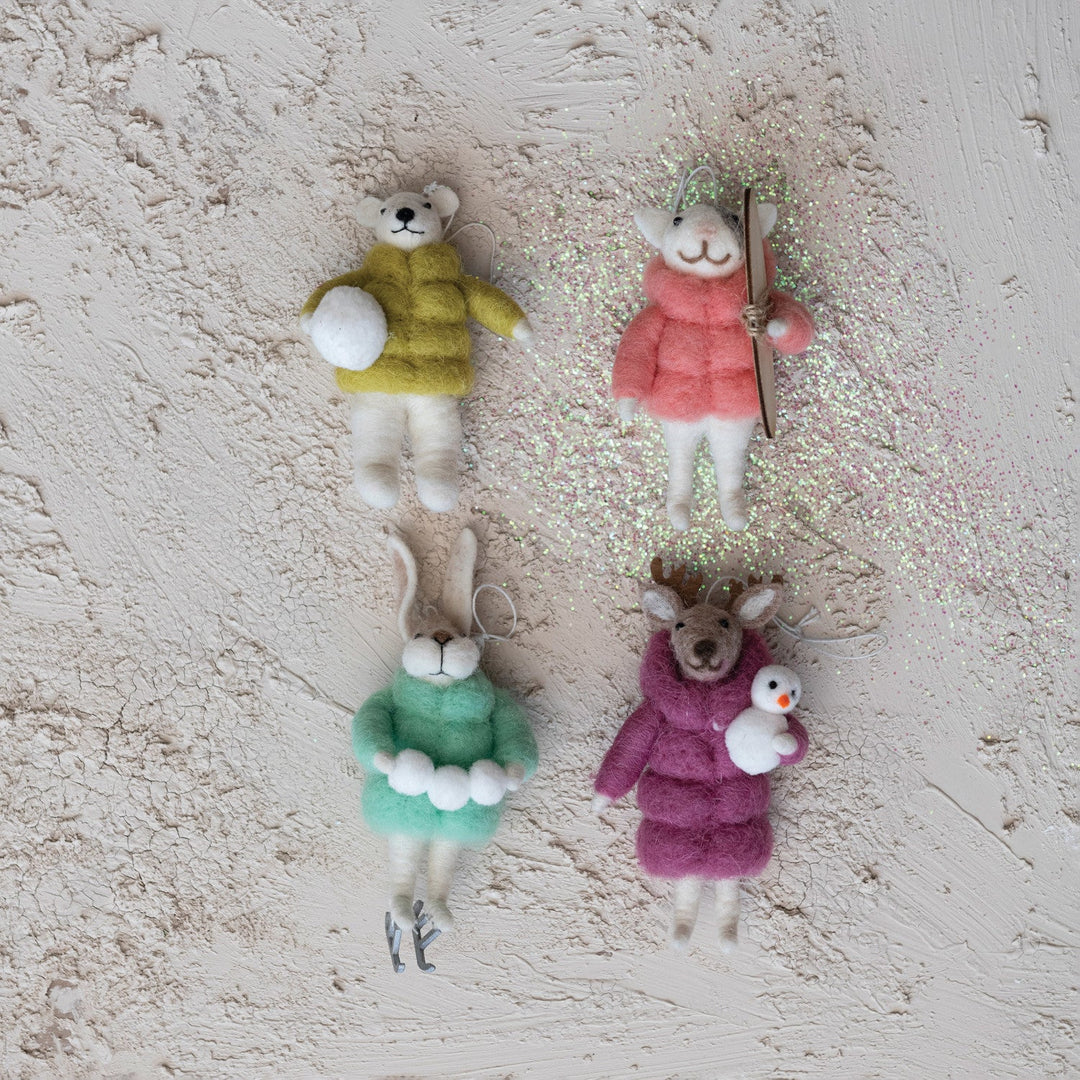 Animal in Wool Coat Ornament - Merry PigletsCreative Co - Op