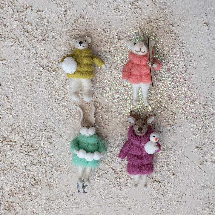 Animal in Wool Coat Ornament - Merry PigletsCreative Co - Op