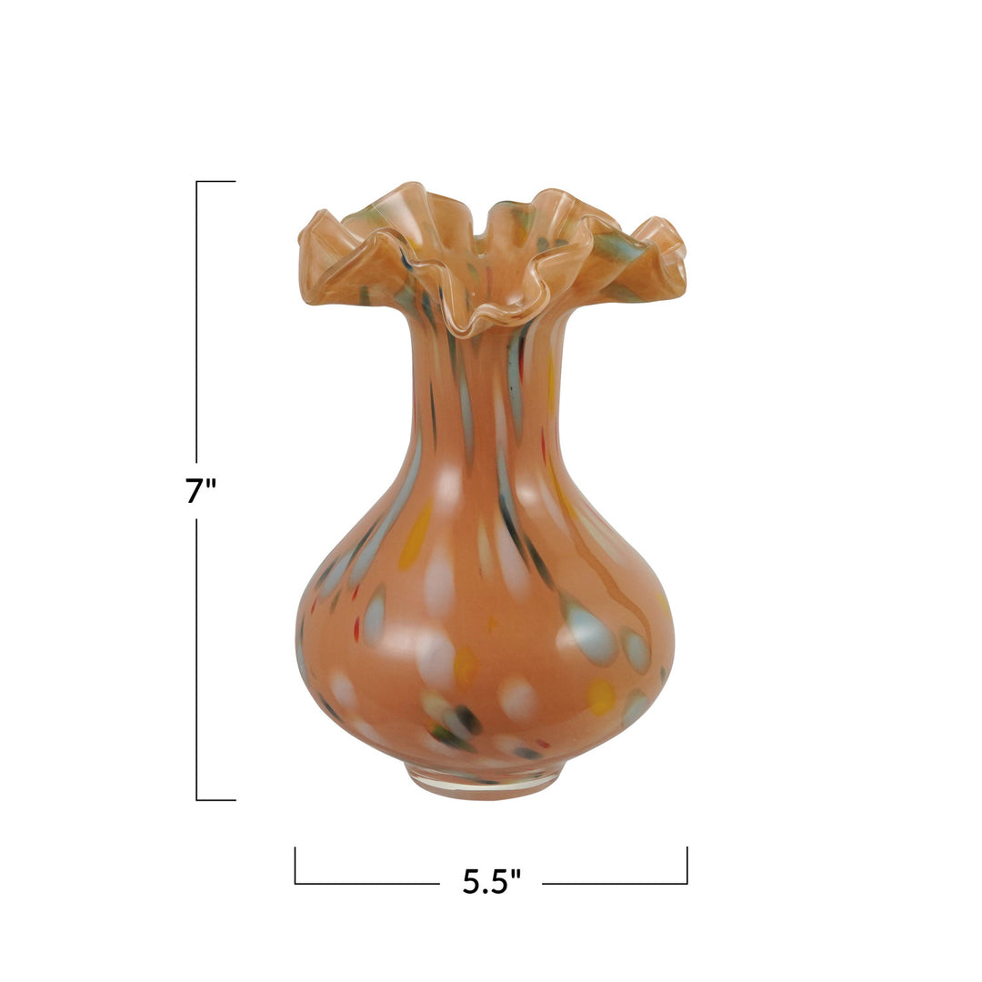 Ruffled Glass Apricot Vase