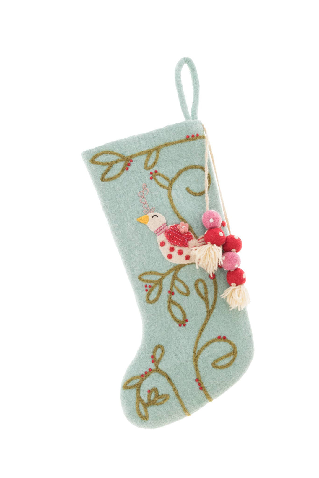 Aqua Coo Coo Bird Stocking - Merry PigletsFrench Knot