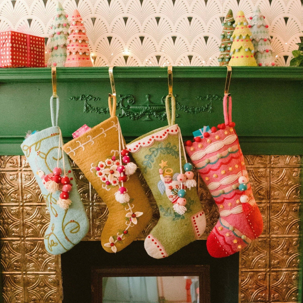 Aqua Coo Coo Bird Stocking - Merry PigletsFrench Knot