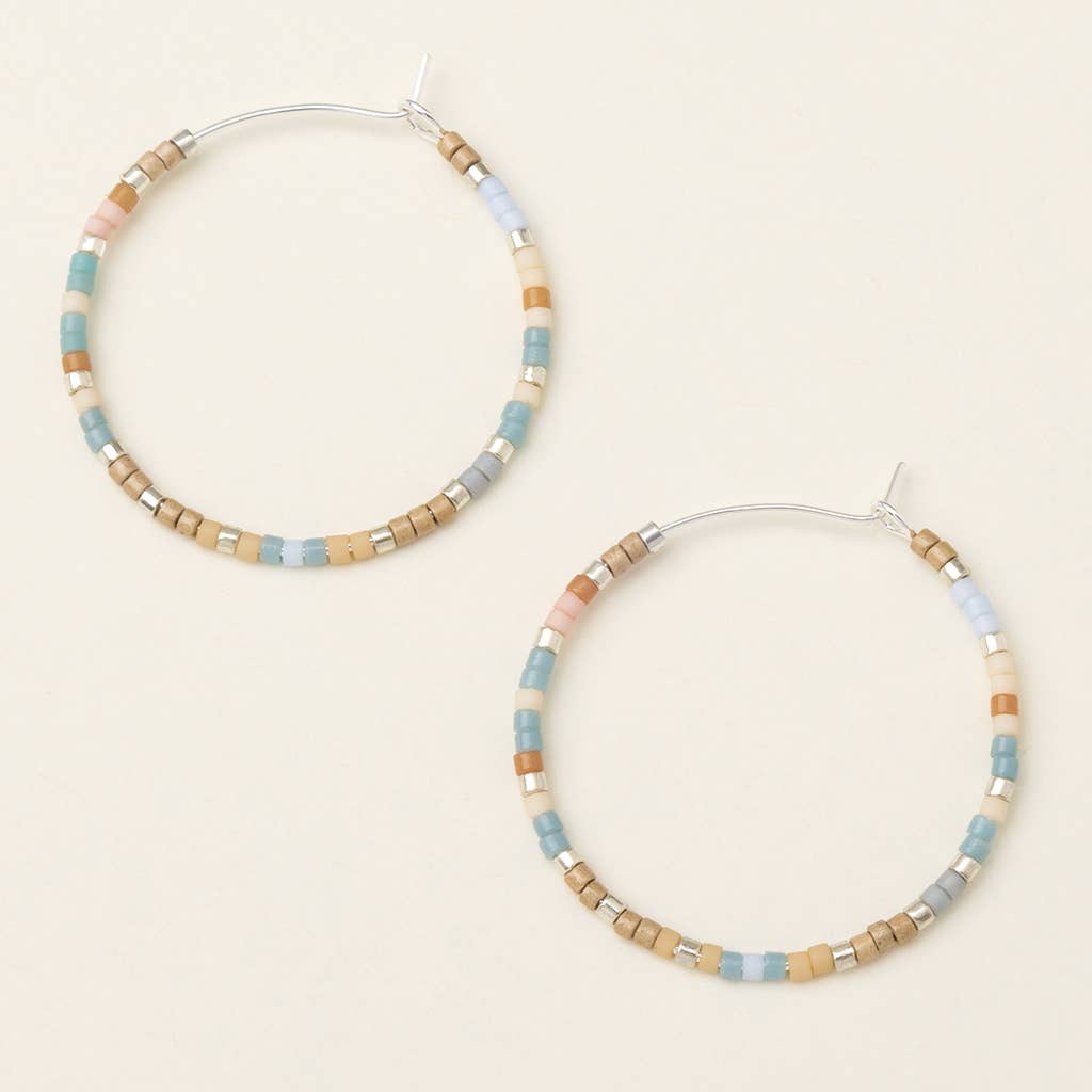 Desert Blue Silver Beaded Hoop Earrings