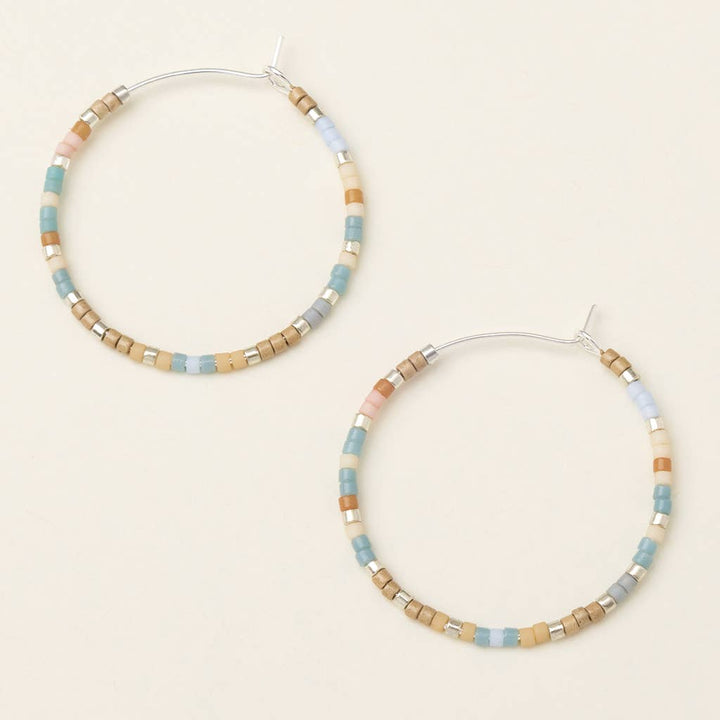 Desert Blue Silver Beaded Hoop Earrings