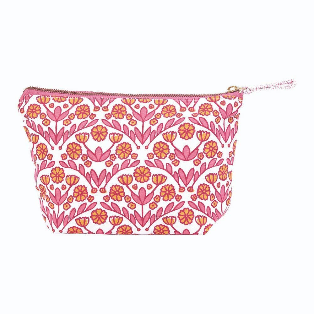 Pink Floral Zippered Pouch