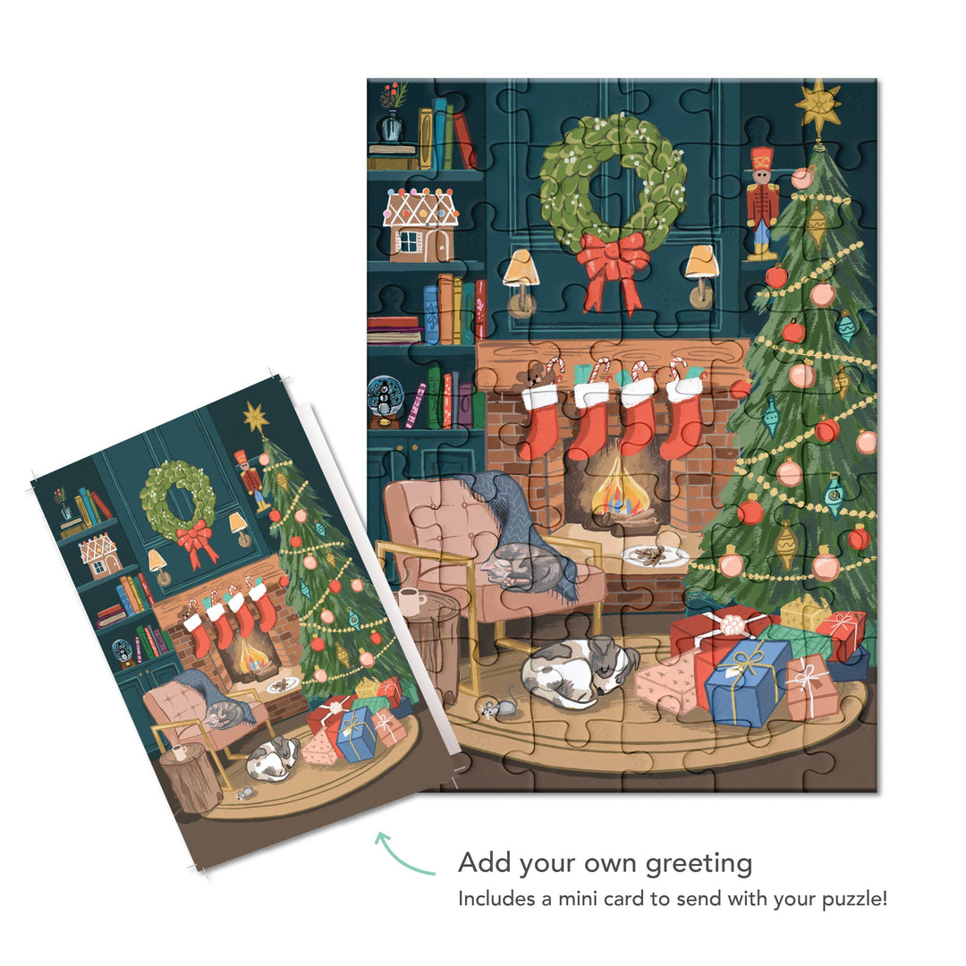 Cozy Fireplace Puzzle Greeting Card