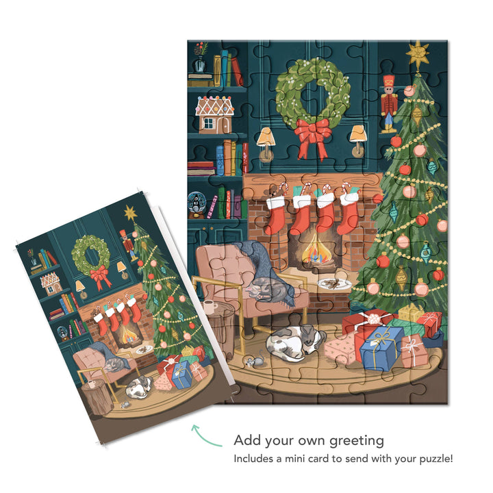 Cozy Fireplace Puzzle Greeting Card
